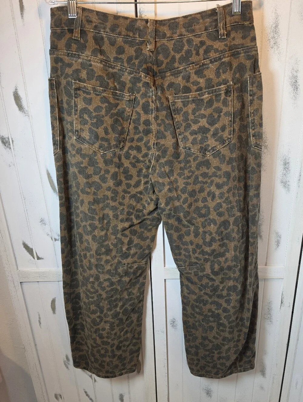 Haptics Leopard Print Drawstring Barrel Jeans